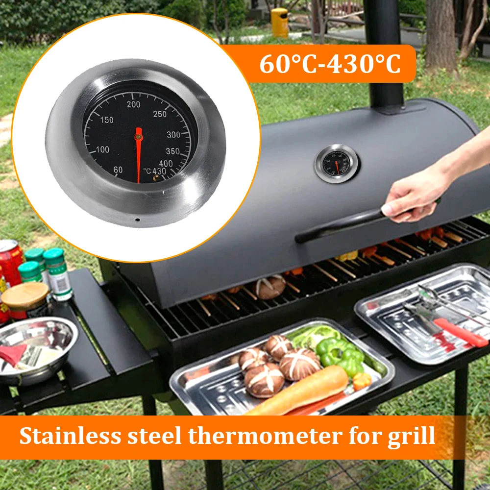 Mini BBQ Thermometer Stainless Steel 60-430℃ Grill Thermometer Gauge Grills Charcoal Pit Wood Smoker Oven Barbecue Kitchen Tool