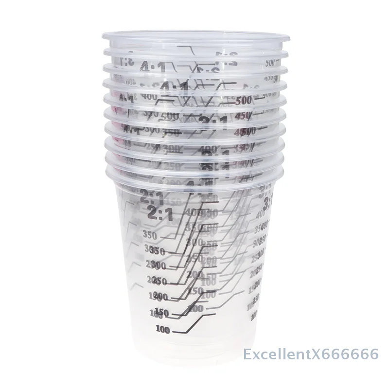 10Pcs Measuring Cups for Paint-Mixing, 500ml, Clear & Disposable Plastic