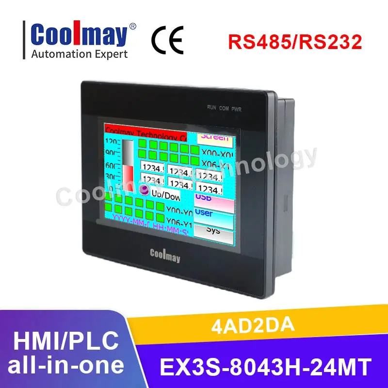 Coolmay 4,3 inch EX3S-8043H 12 digitale ingang 12 digitale uitgang Programmeerbare logische controller PLC HMI Geïntegreerde PLC HMI Alles in één