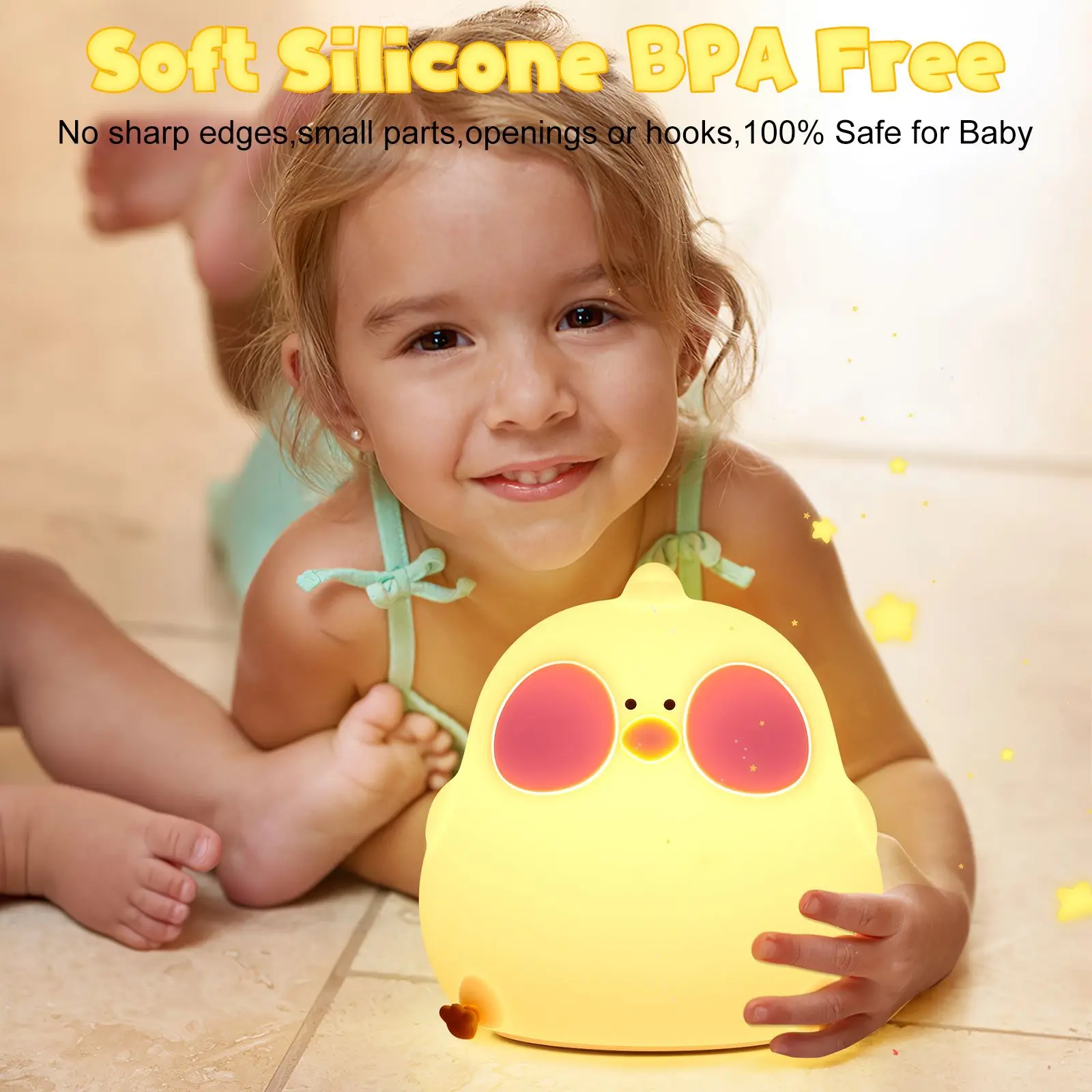 Luz LED de noche de dibujos animados para niños, lámpara de mesita de noche de silicona, recargable por USB, Sensor táctil, temporizador, regalo