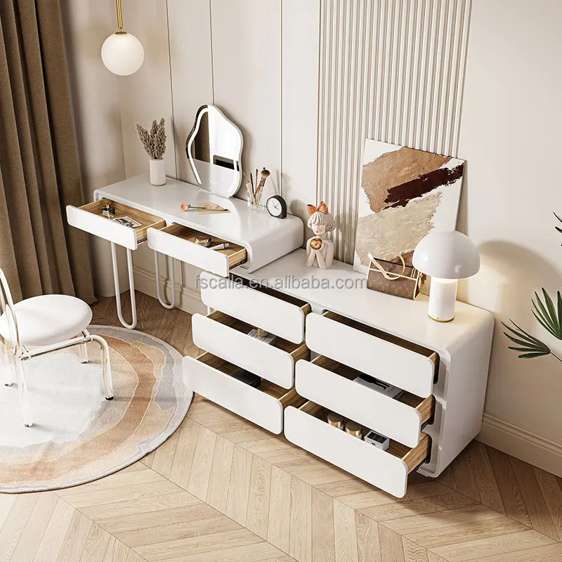 Modern Style Bedroom Wood Extendable Make Up Cabinet Adjustable Mirror Dresser with Stool Dressing Tables furniture