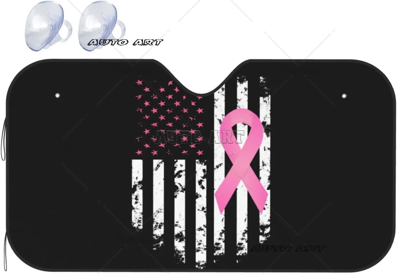 Breast Cancer Awareness American Flag Foldable Car Windshield Sunshade Blocks Heat and Sun Glare Uv Rays