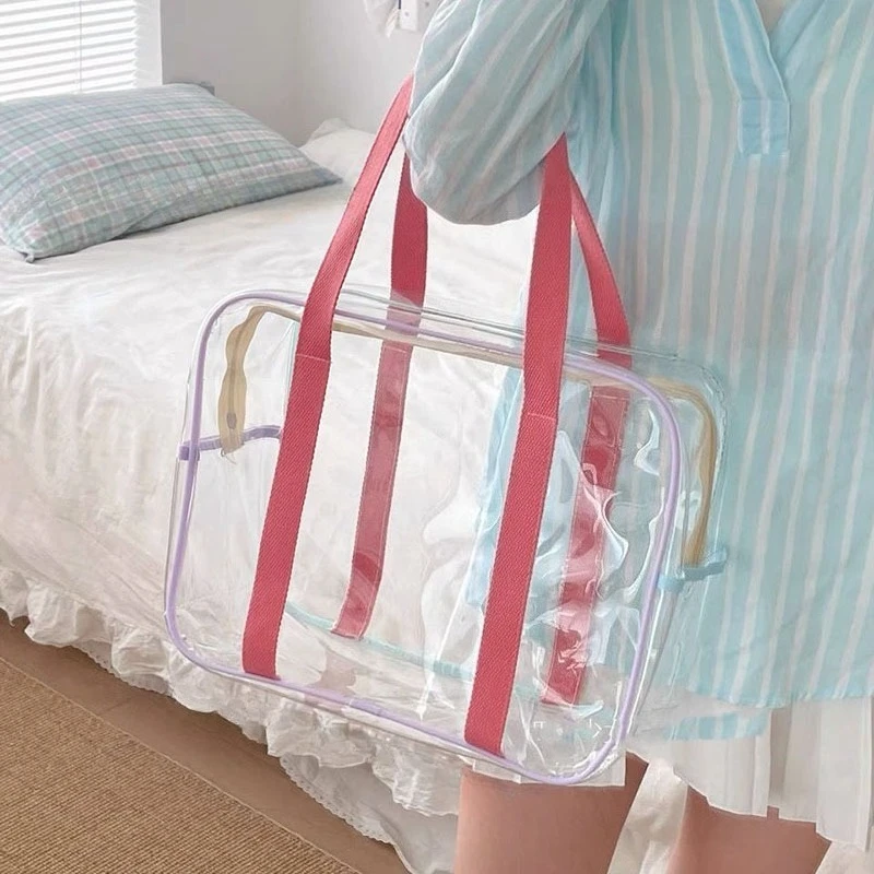 Dry Wet Separate Transparent Bag, Macaron Color Big Capacity PVC Tote, Waterproof Organizer for Pool, Travel, Baby Items