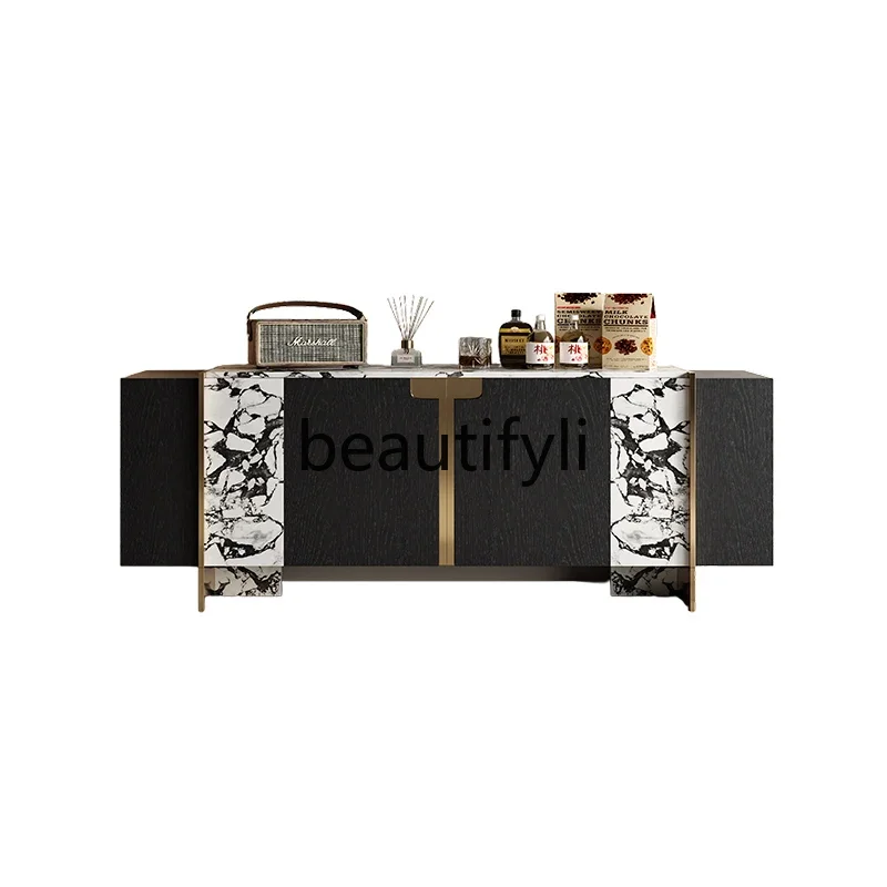 

Medieval style dining side cabinet storage cabinet Italian light luxury high-end living room solid wood