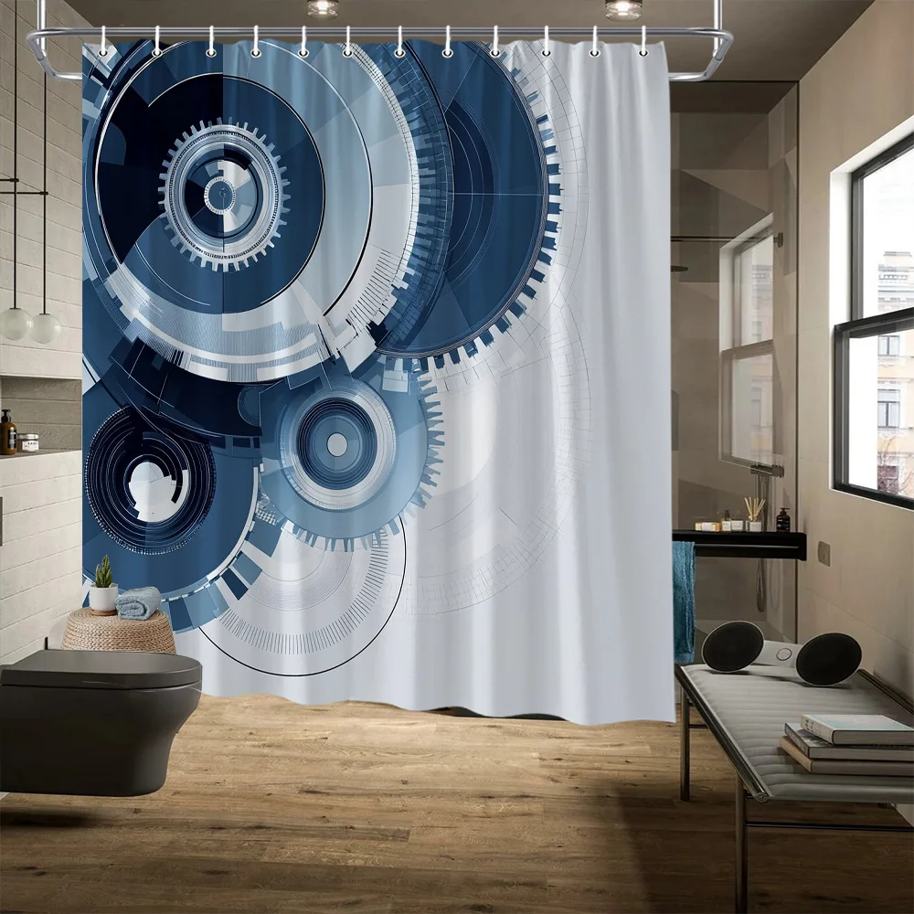 

Занавеска для душа Gears and Cogs, сложный круглый узор, устойчивый к выцветанию полиэстер, можно стирать в машине, стильный декор для ванны