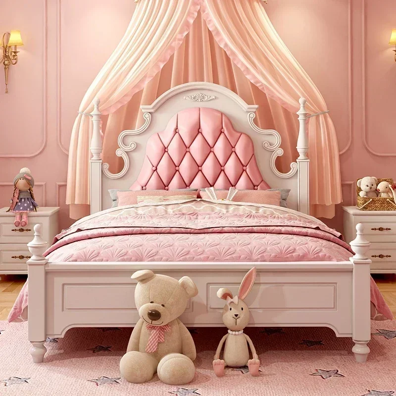 Princess Pretty Luxury Children's Bed American Wood Cute Pink Modern Children Bed Loft Villa Infantil Bedroom Set Furniture