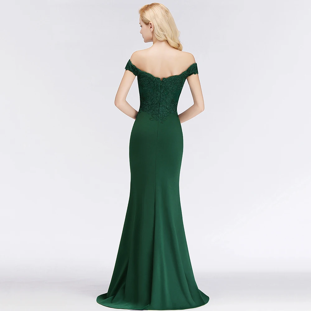 Christmas Mermaid Dress Off Shoulder Prom Dresses Evening Party Dresses Cocktail Robe De Soiree Green Satin Evening Dresses