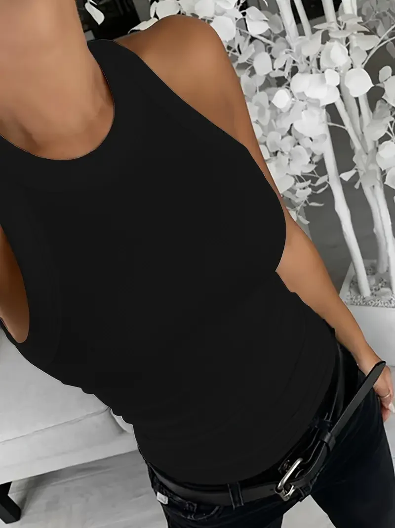 حجم كبير 1XL-5XL المرأة موضة الصلبة بسيطة تانك القمم عادية طاقم الرقبة بلا أكمام للصيف المرأة حجم كبير الملابس