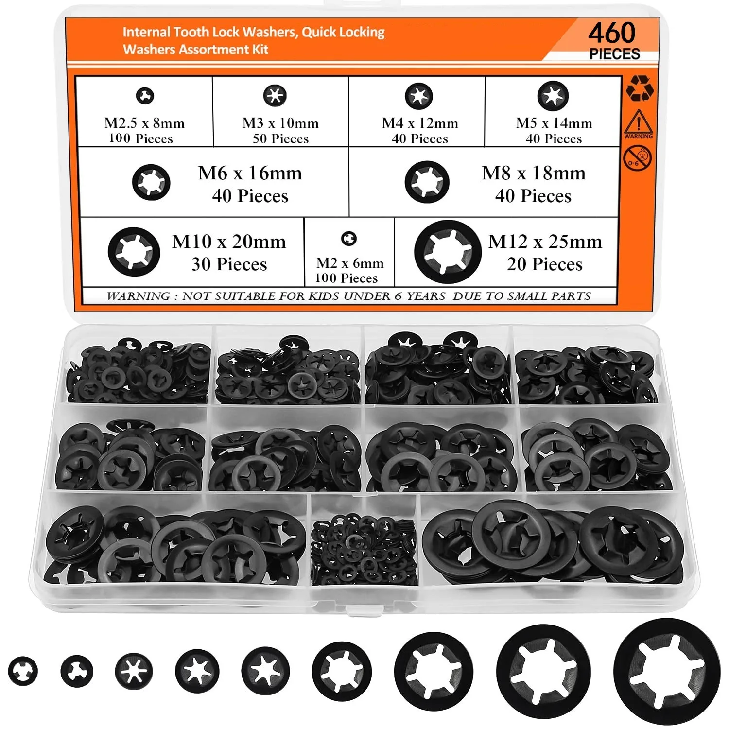 460Pcs Set 9 Sizes Internal Tooth Washers Quick Lock Ring Fixed Clamp for Hardware And Tools