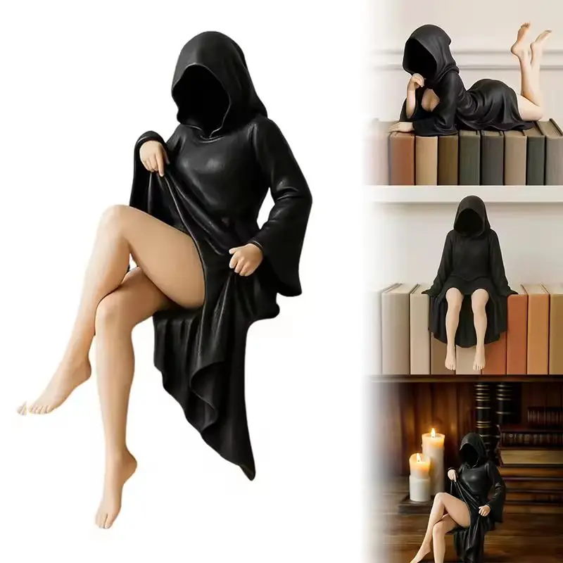 

Stock Clearance Gothic Mysterious Statue Queen Ornaments Elegant Black Robe Masked Woman Resin Decor Bookshelf Artistic Ornament