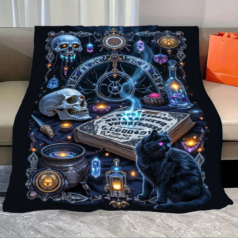 

Flannel Blanket-Soft Lightweight All-season Mystic Skulls and Black Cat Cozy Baby Blanket for Magical Nights
