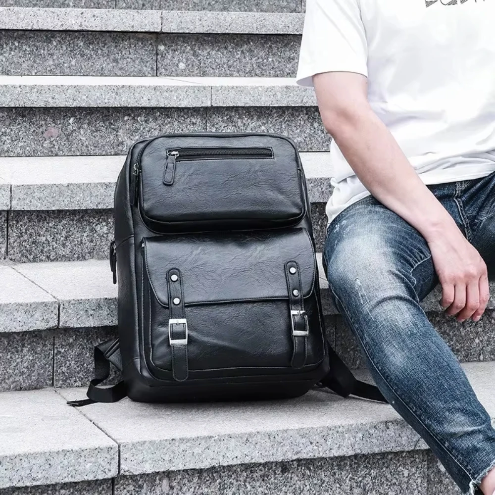 

Men's Leather Shoulder Backpack Casual Business Computer Bag Fashion Large Capacity Travel Bag