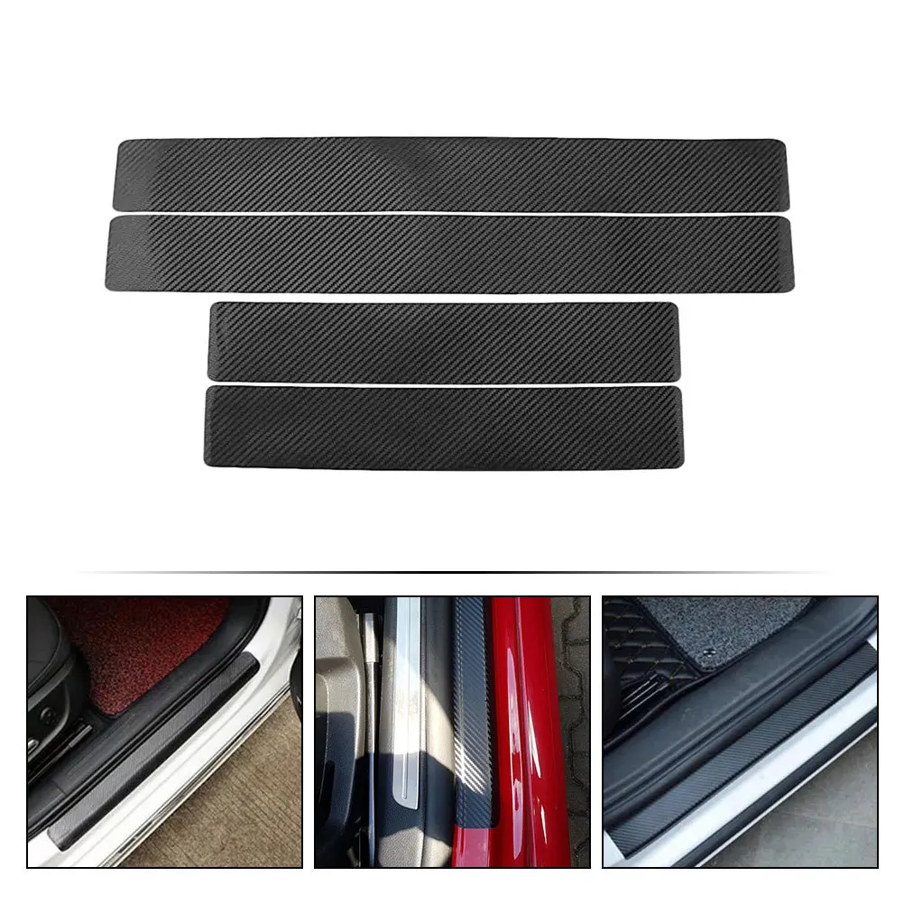 

Carbon Fiber Car Door Protector 4 Sheets Self-Adhesive Easy Apply Scratch Proof Stylish Design Door Sill Guard