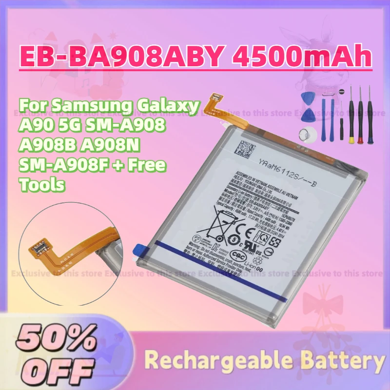 

High Quality EB-BA908ABY 4500mAh 3.85V Mobile Phone Battery for Samsung Galaxy A90 5G SM-A908 A908B A908N SM-A908F + Free Tools