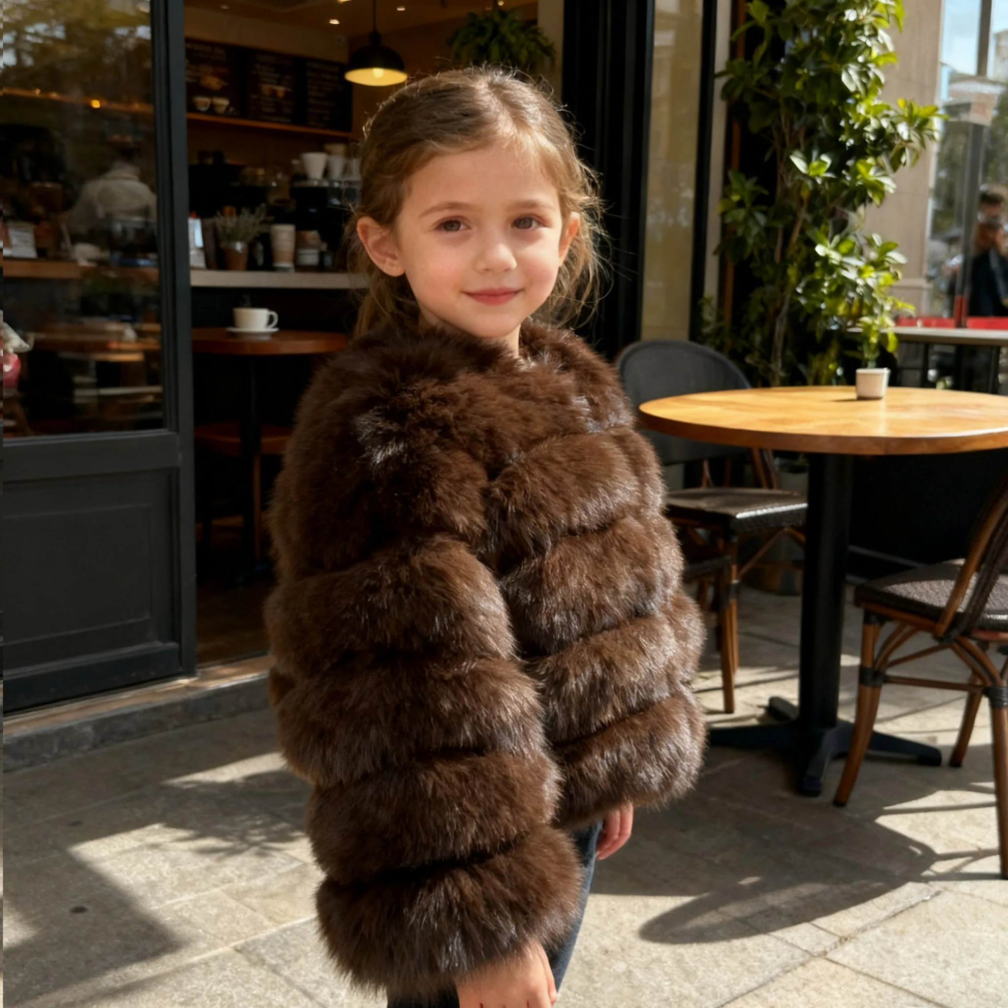 Children's Adult fur jacket Imitation fox fur Fashion jacket for Cool girl Women Short Style Overcoat Teenage big size  jacket