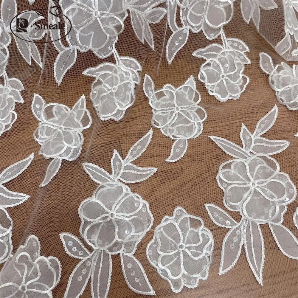 3D Sequin Lace Fabric, Hand Sewing, Wedding Dress, Fashion Show, DIY, High-end Design,  White, RS4881, New