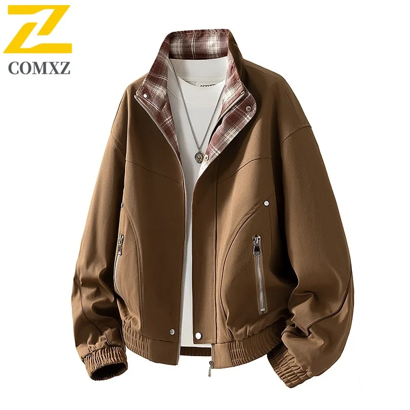 

COMXZ брендовая роскошная мужская куртка с вырезом на воротнике, американское ветрозащитное мотоциклетное пальто, однотонная износостойкая осенняя куртка для пешего туризма