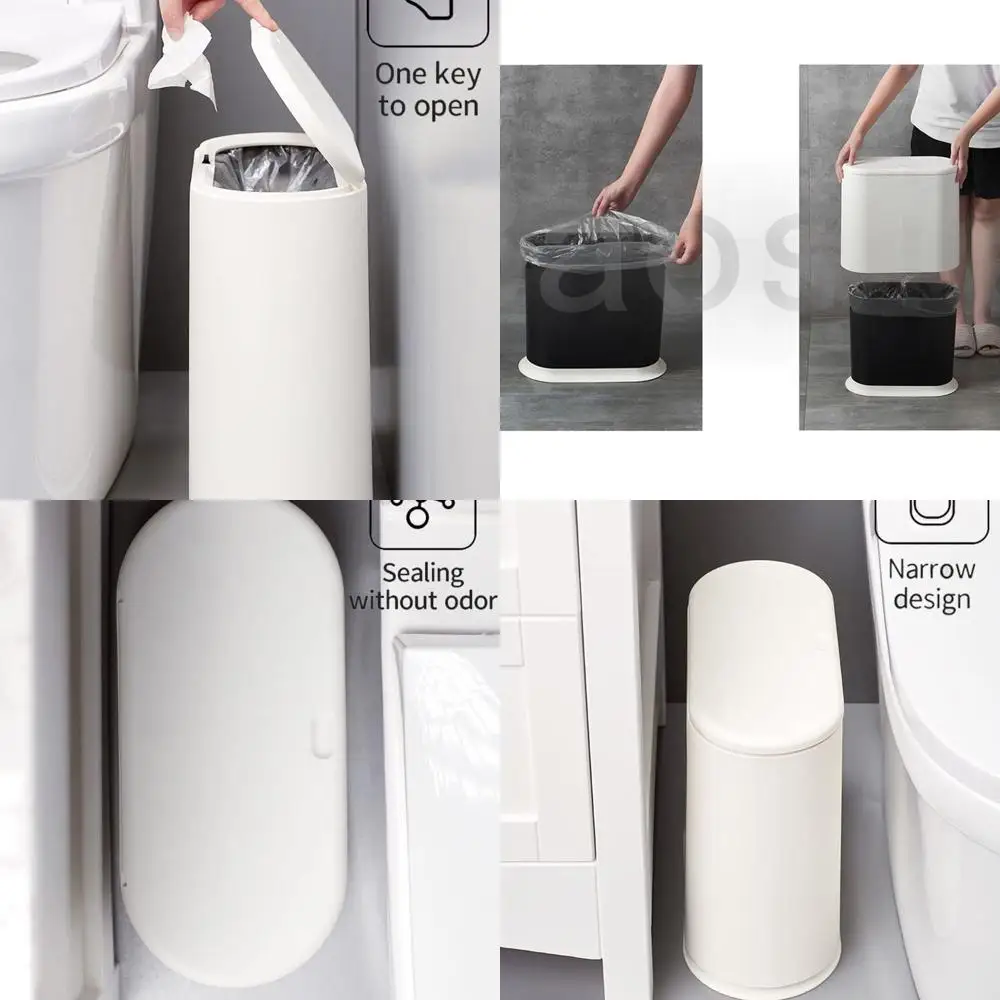 

Slimline White Rectangular 12L Pop-Up Lid Trash Bin for Home & Office Use