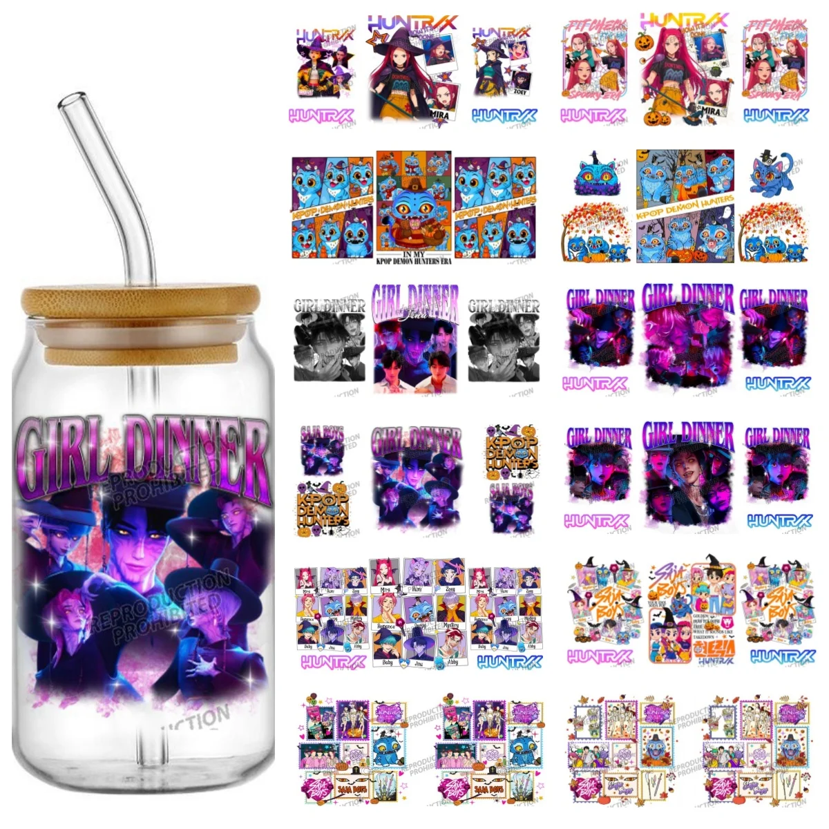 

Miniso K-pop HUNTR Girl Easy Peel Waterproof DIY Decals Kpop Demon Inspired Movie 3D UVDTF Crystal Sticker 16oz Tumbler cup wrap