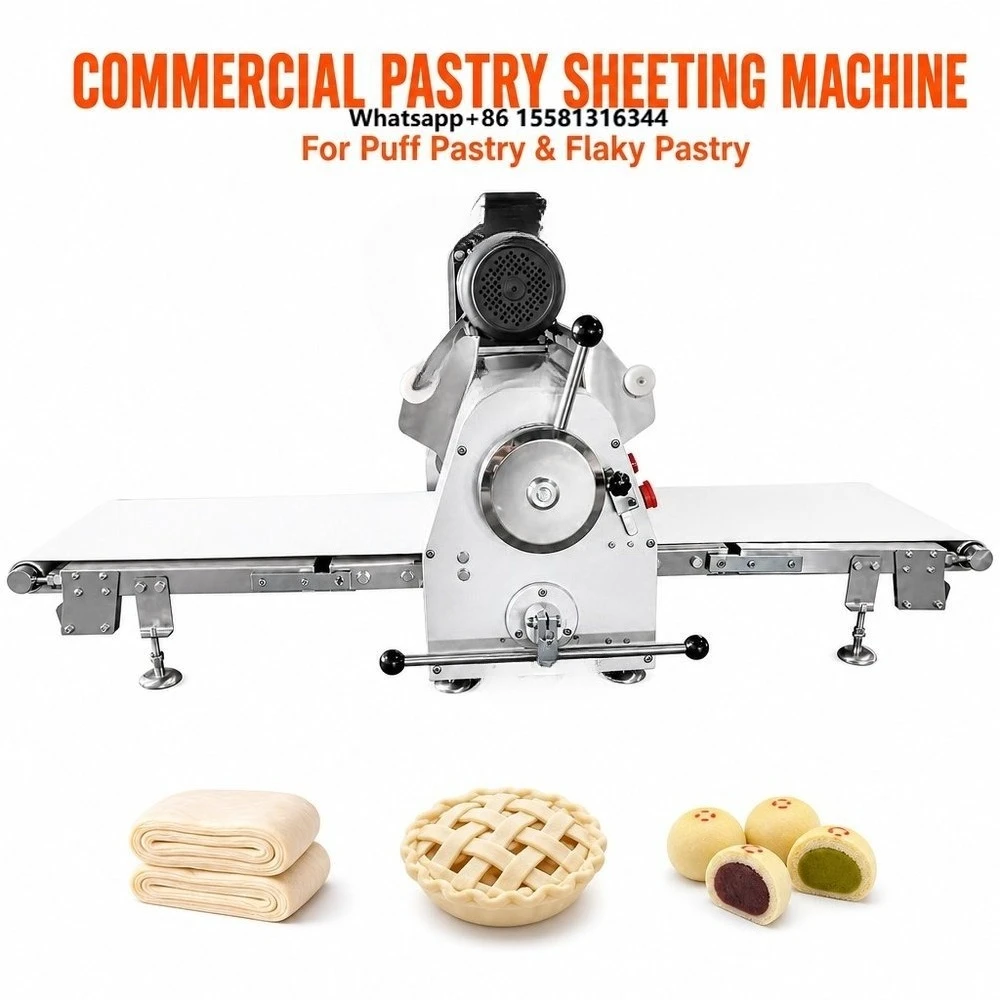 Compact Stainless Steel Commercial Dough Sheeter Machine Tabletop Reversible Conveyor for Puff Flaky Pastry Wholesale
