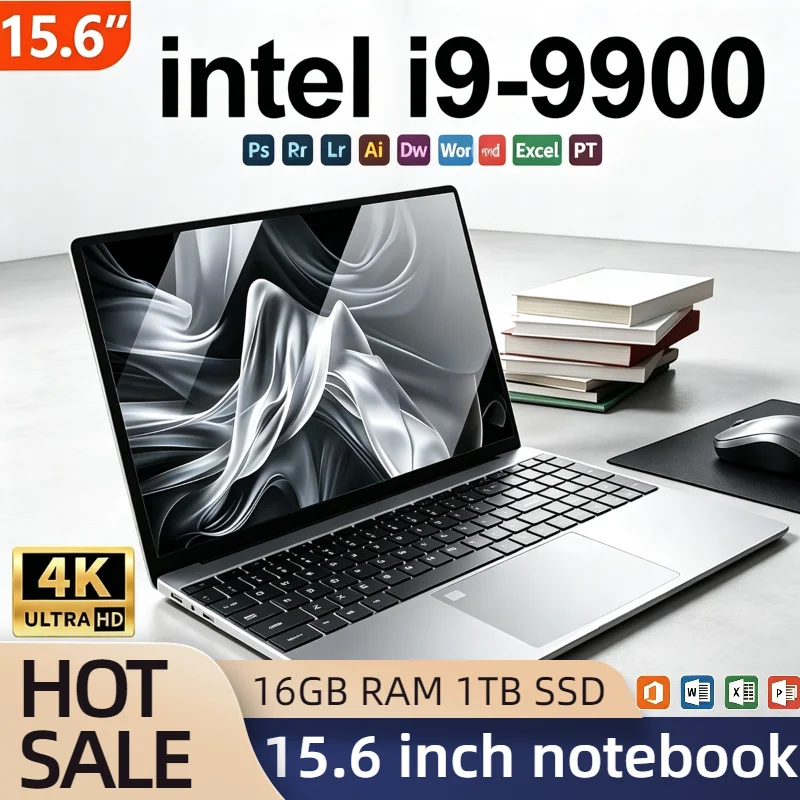 Ultra Slim 15.6 Inch Laptop 32GB RAM 512GB 1TB SSD Intel Core i9 9900 8C 16T 5GHz Gaming Notebook 1920x1080 Office PC