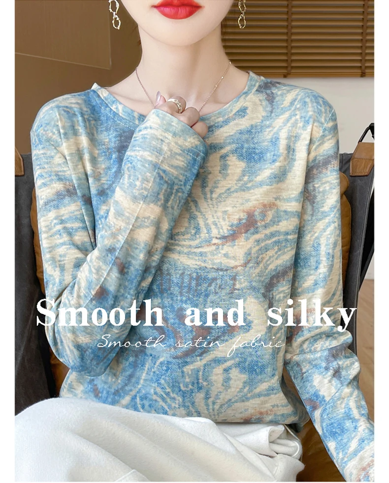 2025 New Summer Thin Silk Knitted Short-sleeved T-shirt Women's Sleeveless Wool Loose Printed T-shirt