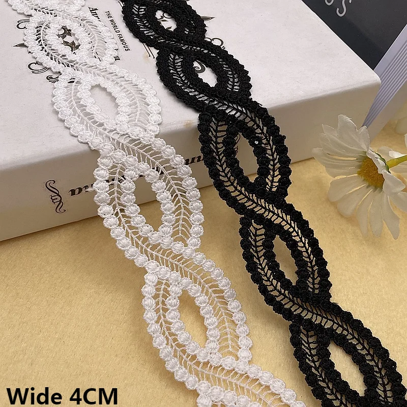 4CM Wide White Black Milk Silk Water-soluble Embroidery Lace Fabric Ribbon Wedding Dress Collar Neckline Trim Sewing Supplies