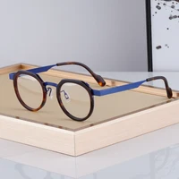 Monturas de gafas de aleación de acetato de alta calidad hechas a mano de estilo japonés para hombres y mujeres, gafas Retro de moda de marca de diseñador para siempre