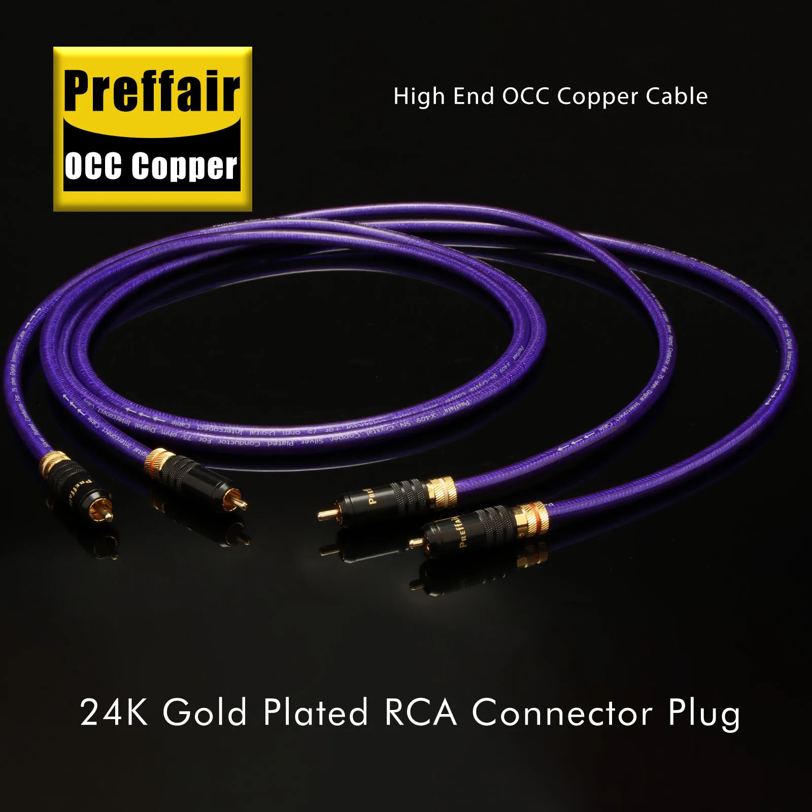 

Preffair Pair Silver Plated OCC RCA Cable Audiophile 2RCA Audio Cable with Gold-Plated Connectors Double Shielding 75ohm