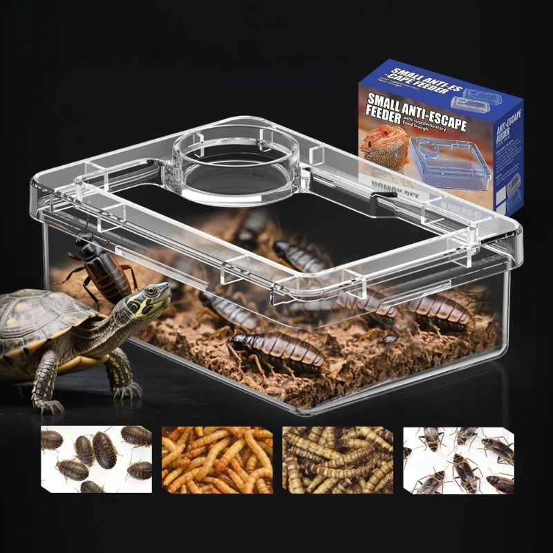 Reptile Feeder Lizard Turtle Gecko Feeding Bowl Anti-escape Mealworm Cockroach Breeding Box Reptile Feeding Drinking Supplies