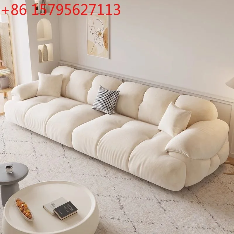 

Cream wind cloud sofa living room small apartment straight row simple fabric sofa