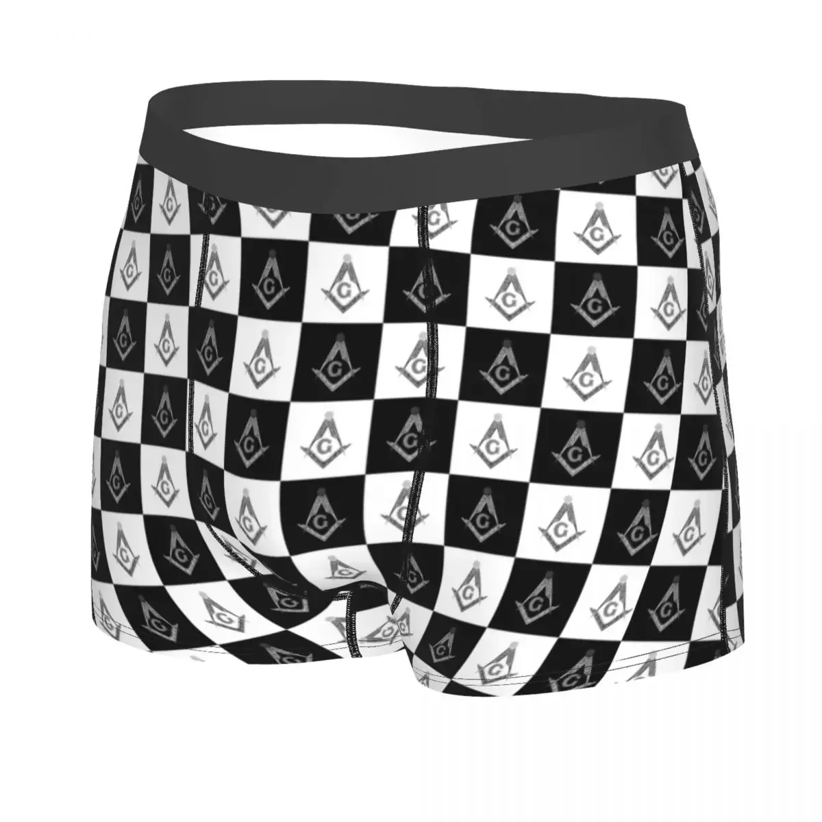 Custom Freemason Checkered Pattern Underwear Stretch Freemasonry Masonic Boxer Briefs Shorts Panties Soft Underpants For Male