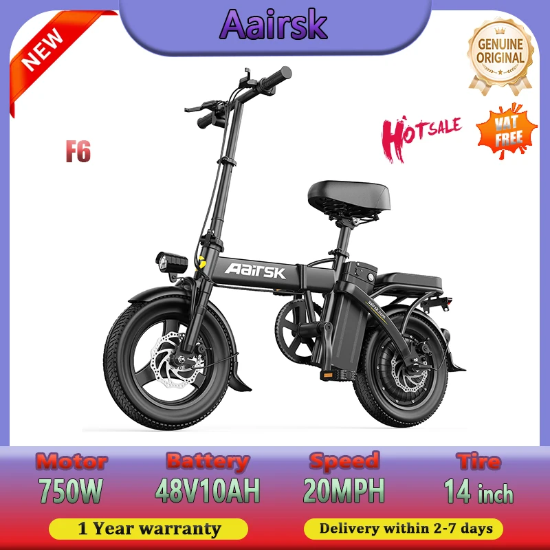 

F6 Mini Fold E-bike 750W Motor 48V10AH Электрический велосипед для путешествий 14-дюймовые шины для городских поездок на работу Годовая гарантия Электрический велосипед Маленький