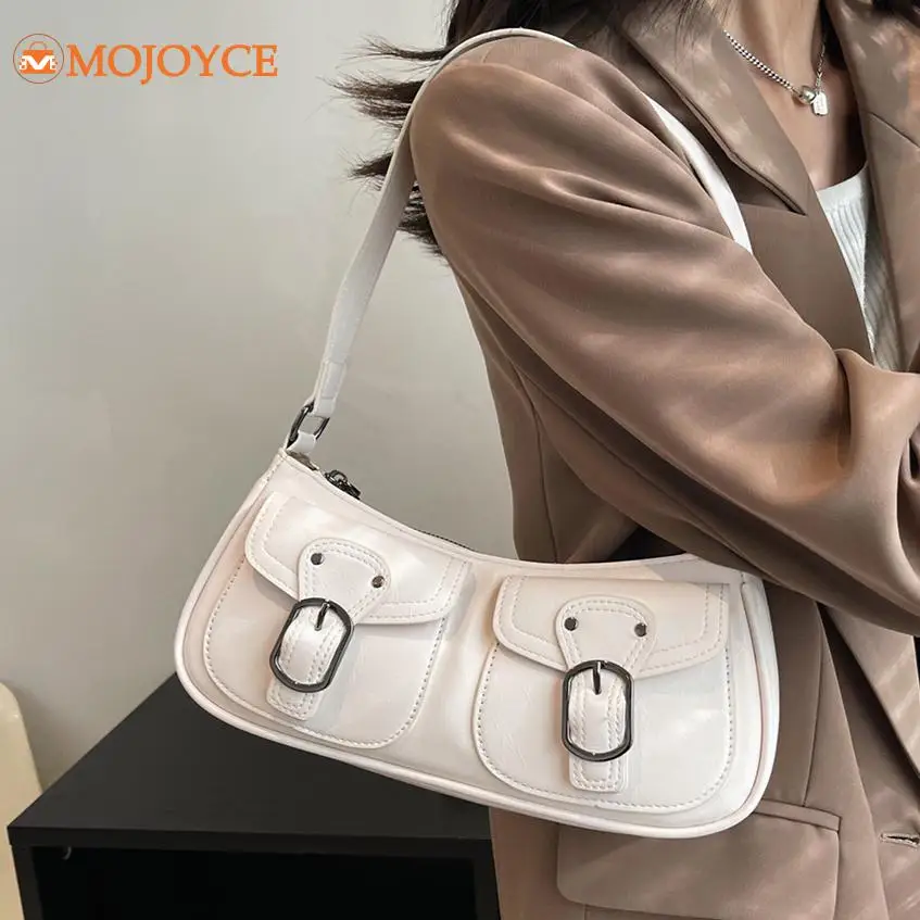 Luxury Brands Retro Tote Handbag French Trend Shoulder Bag PU Leather Motorcycle Armpit Purses Double Pockets Girls Underarm Bag