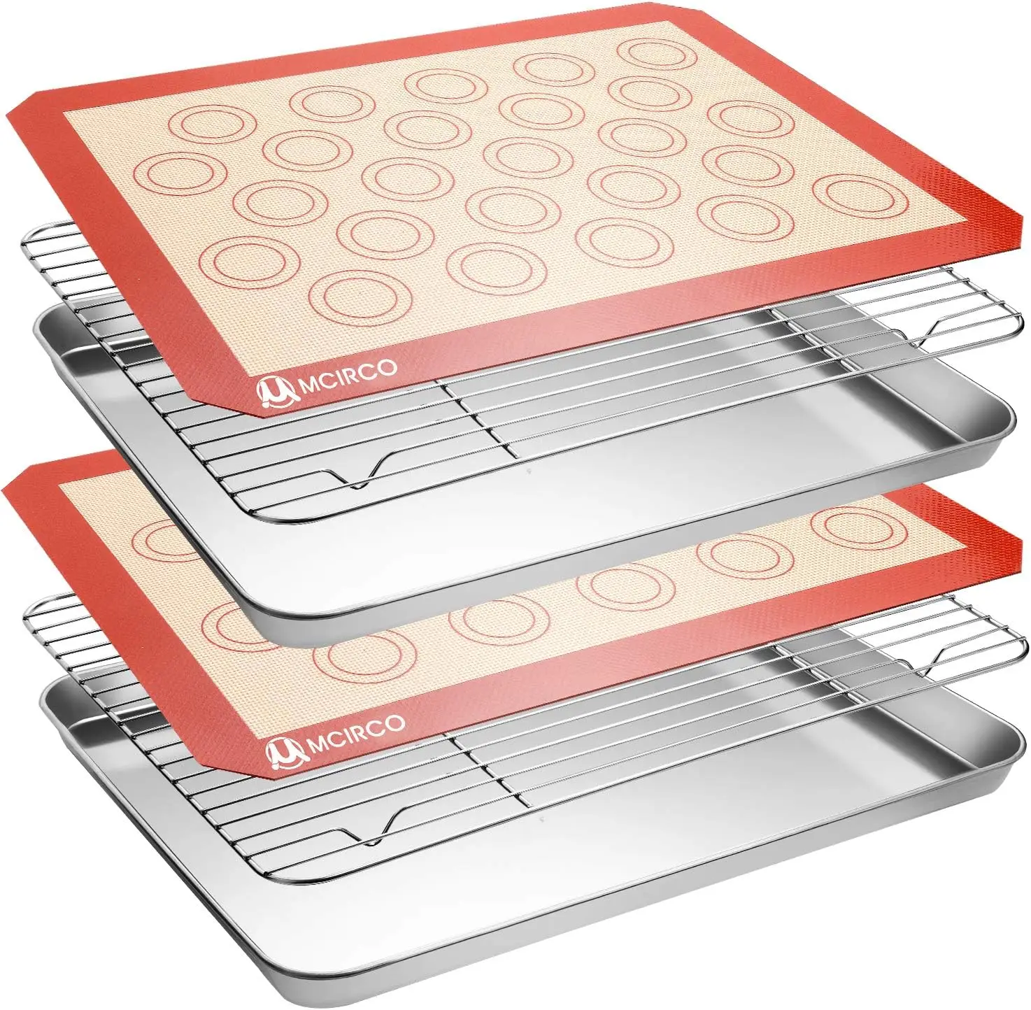

Stainless Steel Baking Sheet Tray Cooling Rack with Silicone Baking Mat Set, Cookie Pan with Cooling Rack, Set of 6 (2 Sheets +