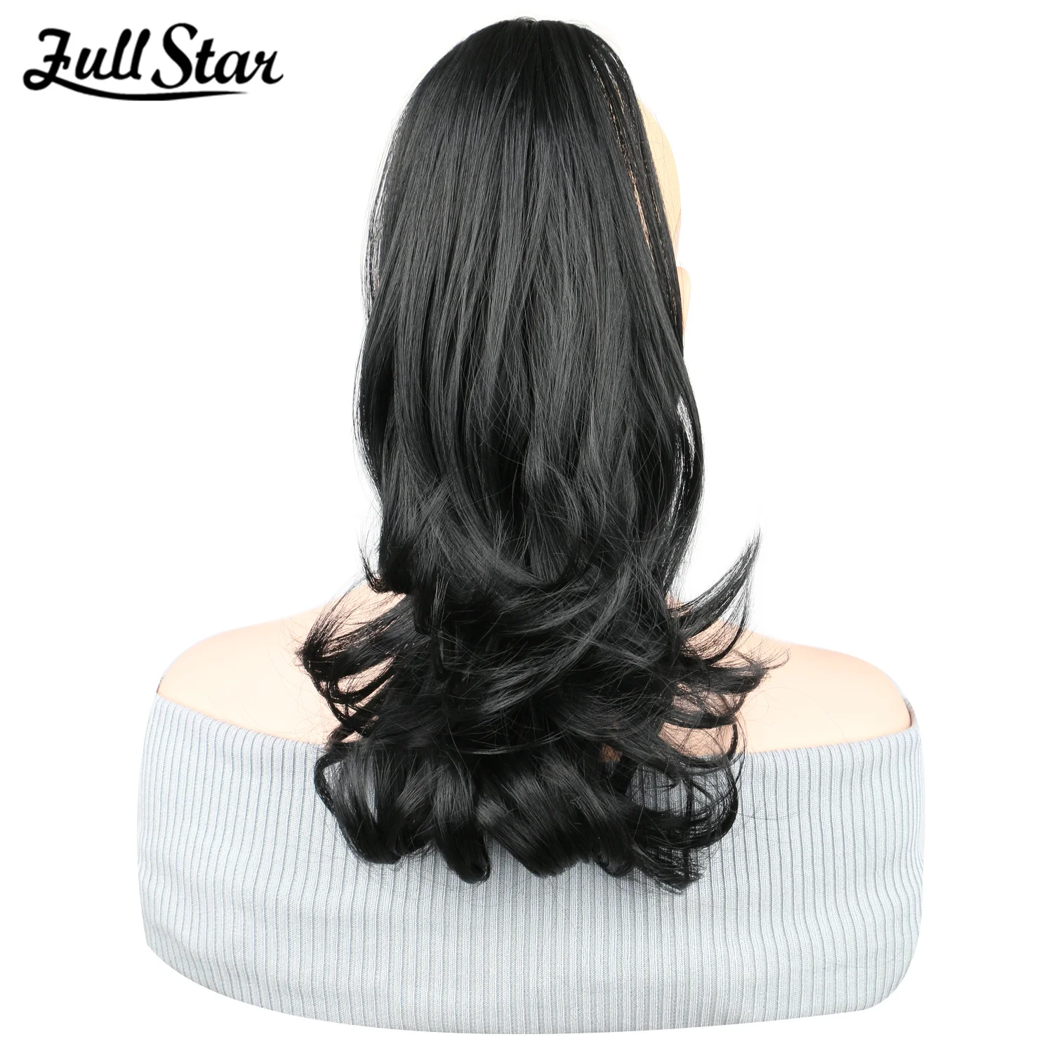 Extensão de rabo de cavalo 16 ", extensão de cabelo encaracolado com garra de rabo de cavalo, aparência natural, peruca sintética para mulheres, marrom escuro