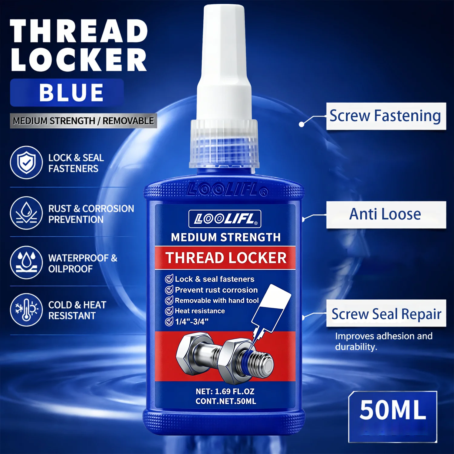 50G LOOLIFL 243 271 Gewindesicherungsmittel Anaerober Schraubenspachtel Dichtmittel Anti-Losung Geeignet für Metallbolzen, Muttern und Gewindebefestigungen – Detail 3