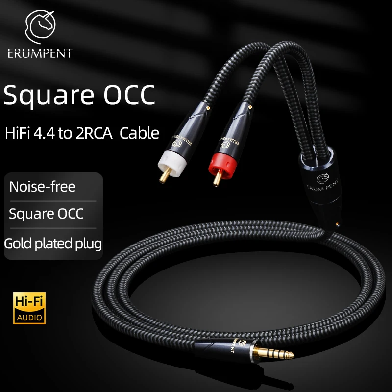 

HiFi 4.4 to 2RCA Cable Square OCC Gold Plated Plug 4.4mm Balanced Jack to 2RCA Plug Male to Male for Power Amplifier Audio Cable