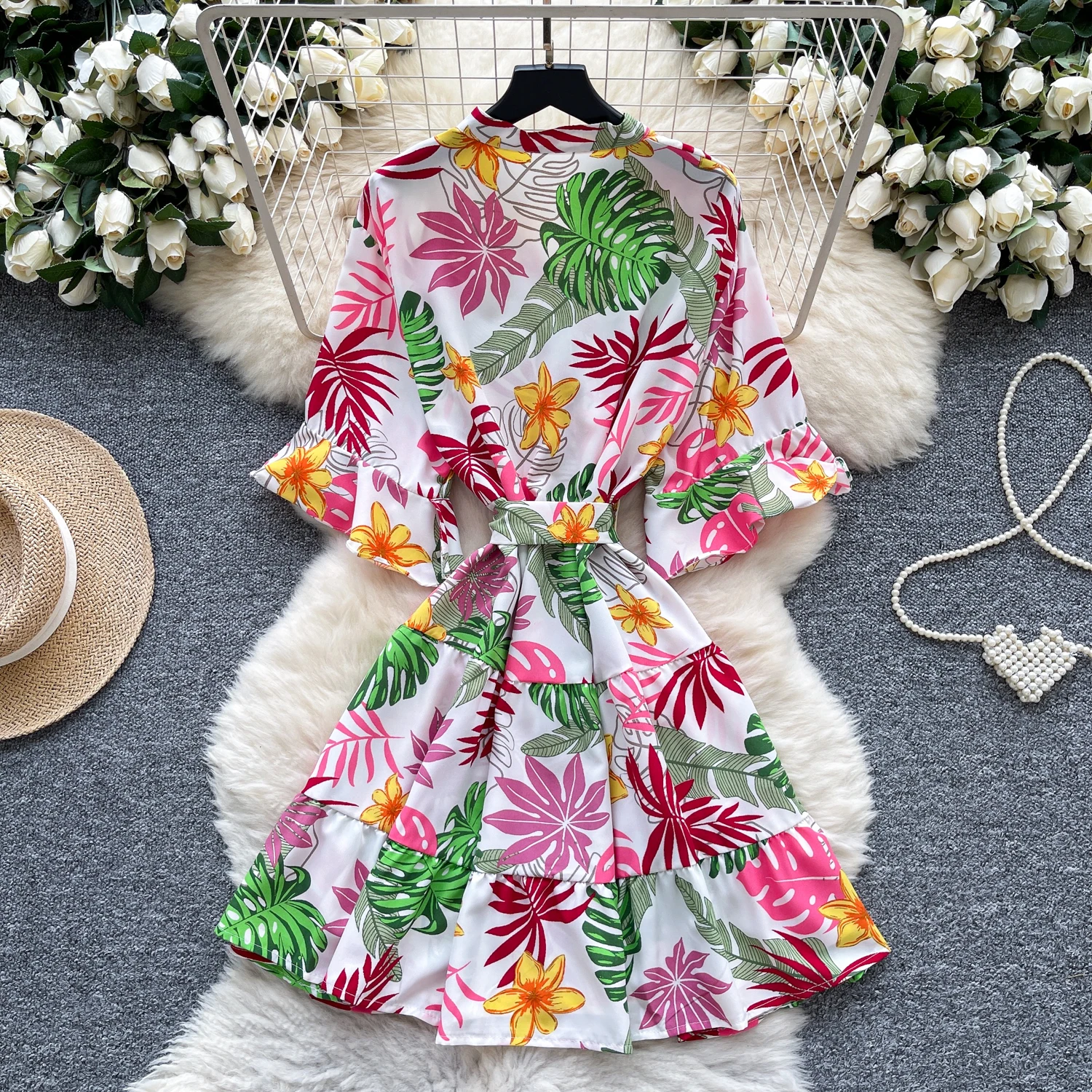 Chic vintage Sexy dulce mariposa manga estampado elegante Hada moda coreana Boho vestido veraniego ropa de mujer