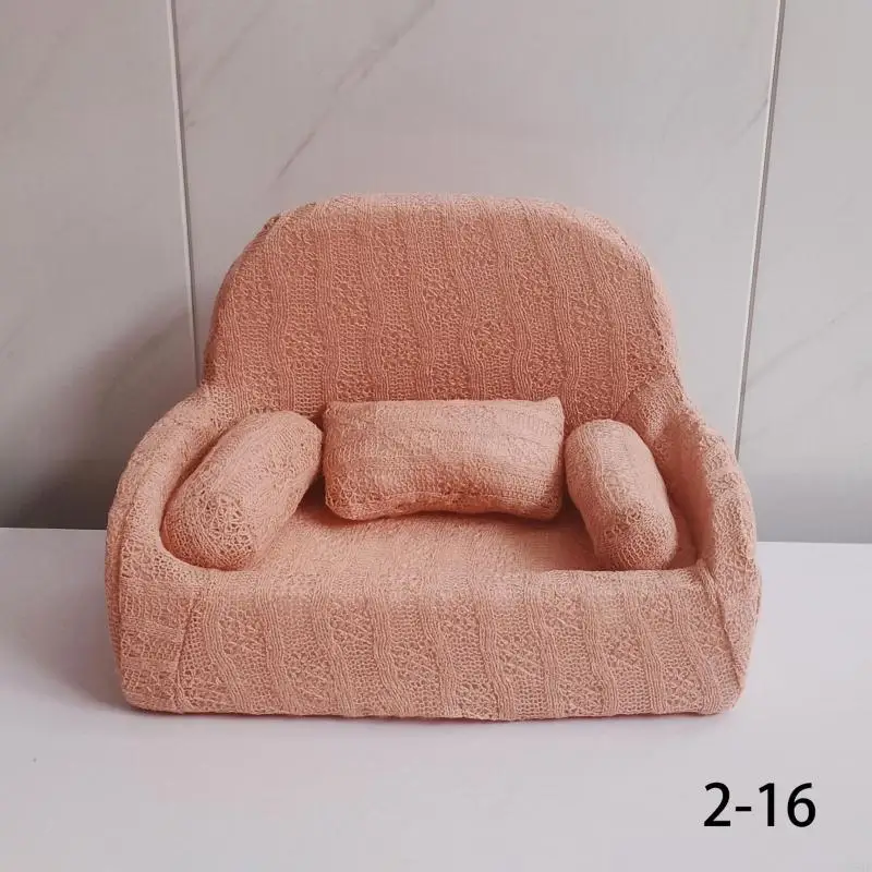 D5QF Frasnable Newborn Proploy Props Khaki Sofa for Baby Photoshoot Chair for Pictures DIY Cowboy Children