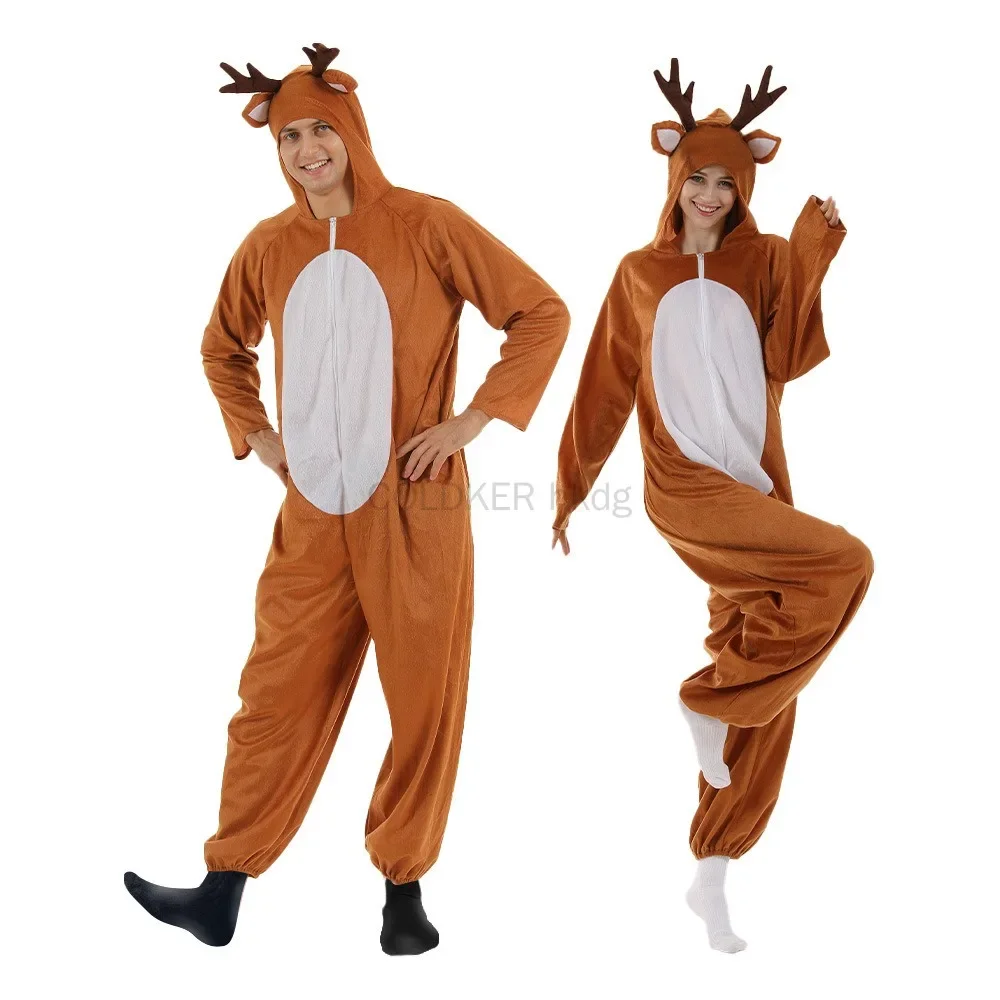 

Christmas Elk Full Set Couple Role Play Santa Claus Dress Up Deer Jumpsuit Adults Reindeer Christmas Pajamas Costume Men Women