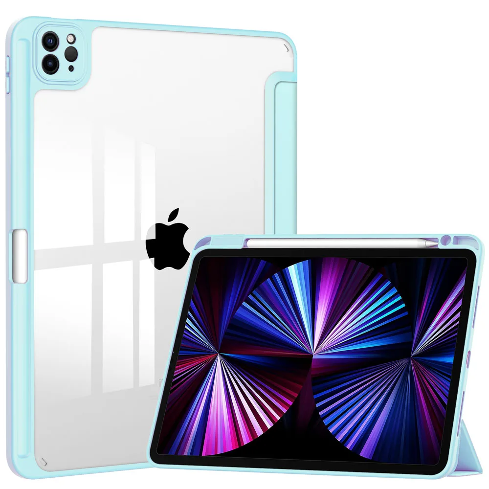 Slim Clear Back Shell Case for iPad Pro 11-Inch 2022/2021/2020/2018 Model (4th/3rd/2nd/1st Generation) with Pencil Holder Cover