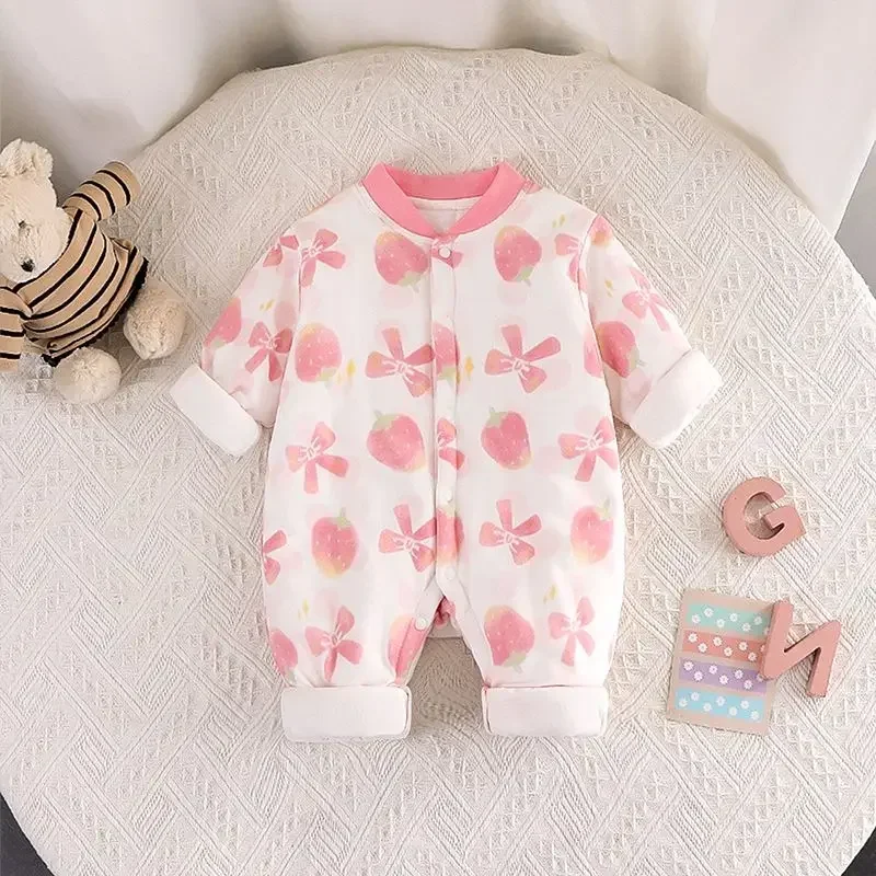 Newborn Baby Rompers Autumn Winter Warm Fleece Baby Boys Chinese Style Baby Jumpsuits Pastoral Landscape Cclothing