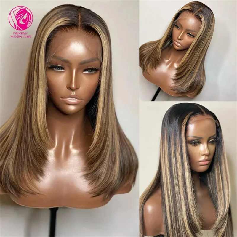 Highlight 13*4 Lace Front Human Hair Wigs Remy Hair Straight Ombre #27 13*4 Lace Front Human Hair Wigs For Women