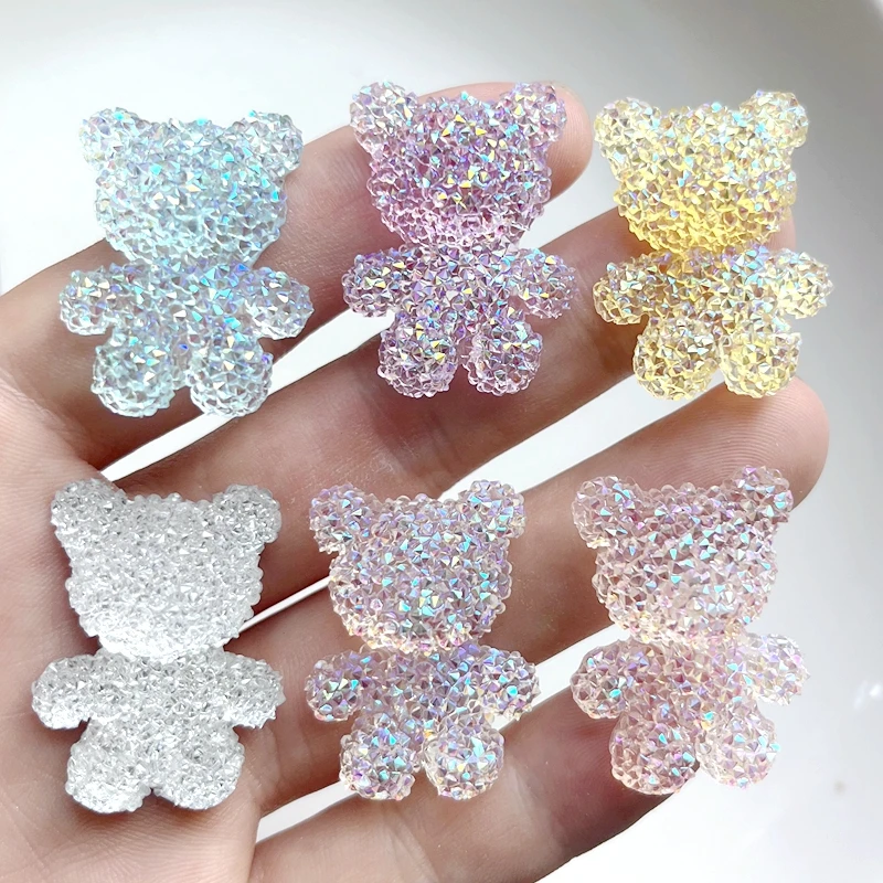 6 pieces of 32 * 24mm mineral bear rhinestone DIY jewelry decoration flat back scrapbook Hairpin accessories