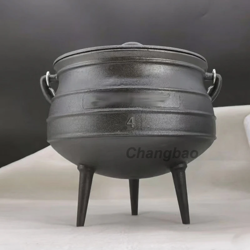 9.3L Large Size Thickened Three Legs Cast Iron South African Outdoor Camping Stew Pot Tripod Cauldron 4#