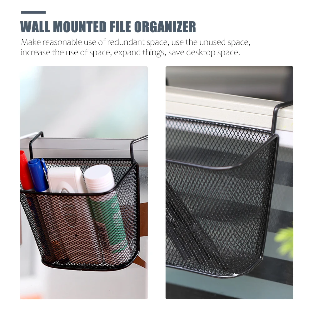 

Hanging Desk Organizer Basket Black Iron File Holder Office Storage Rack Space-Saving Wall-Mounted Shelf Heavy Duty for Home