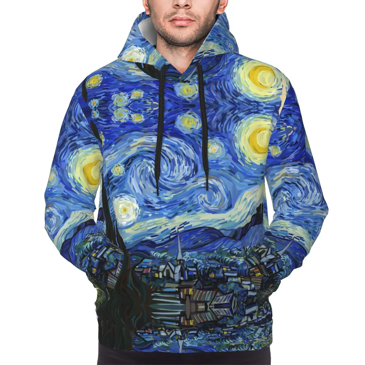 Unisex Oil Painting Starry Night Hoodies With Pocket Stylish Van Gogh Art Long Sleeve Sweatshirts