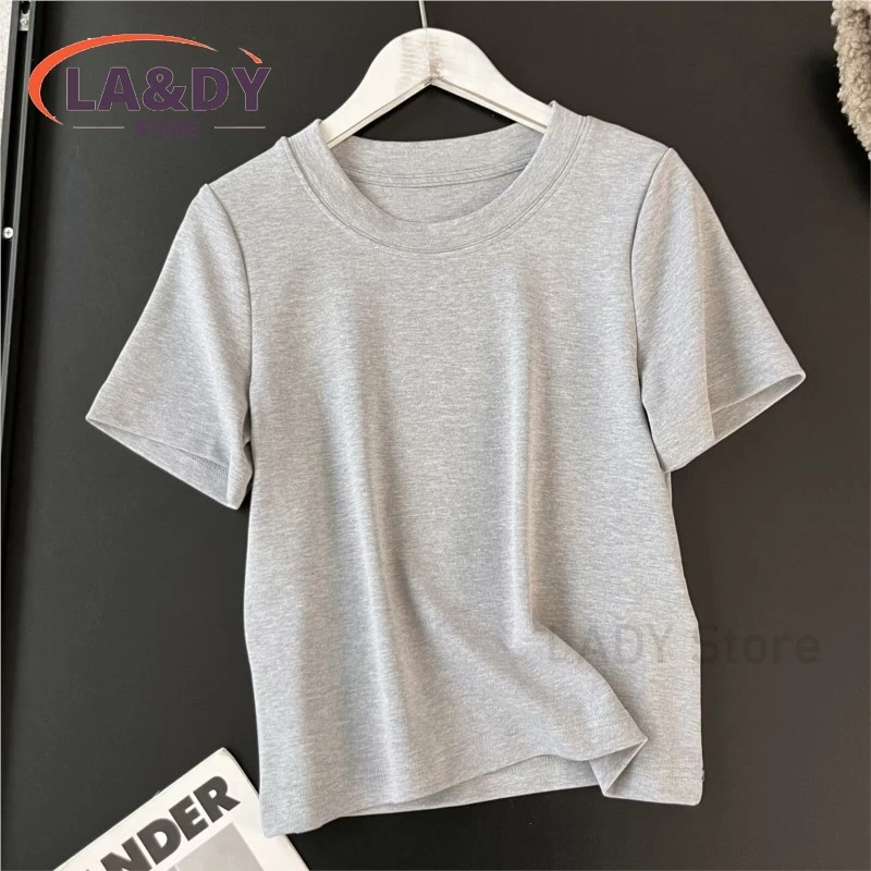 Short Sleeve T-Shirt Women 2024 Fashion Striped Round Neck Female Solid Color Casual Versatile High Quality Tees Tops