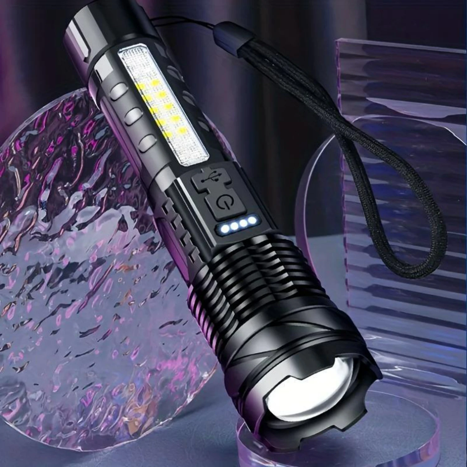 

Compact and Versatile USB Rechargeable Flashlights - Perfect Mother's Day Gift featuring 7 Lighting Modes, Zoom Floodlight, Side